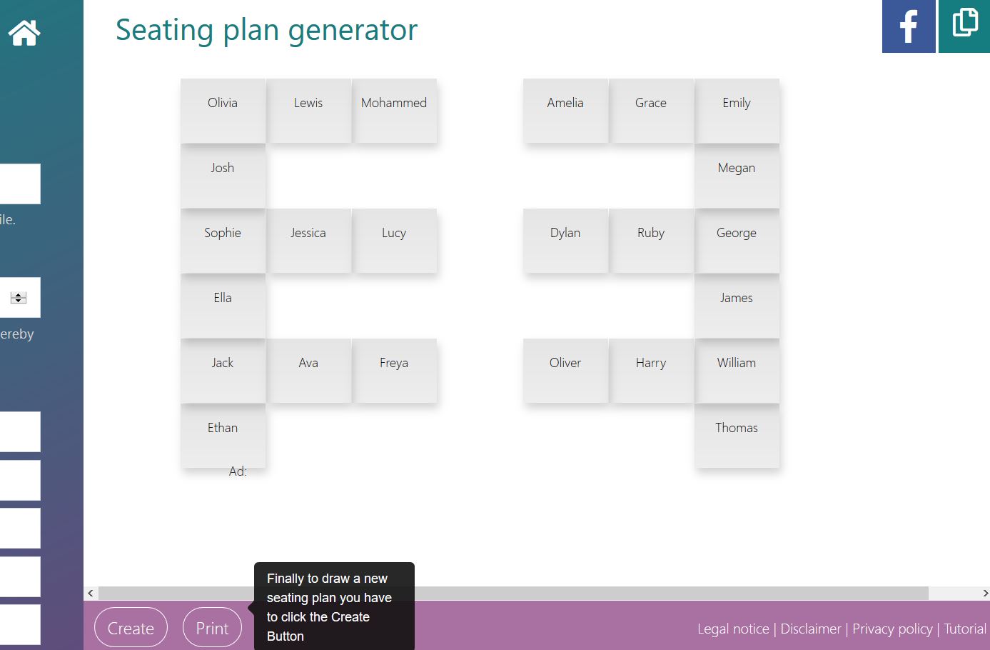 Draw a new seating plan, save it and finally print it for school