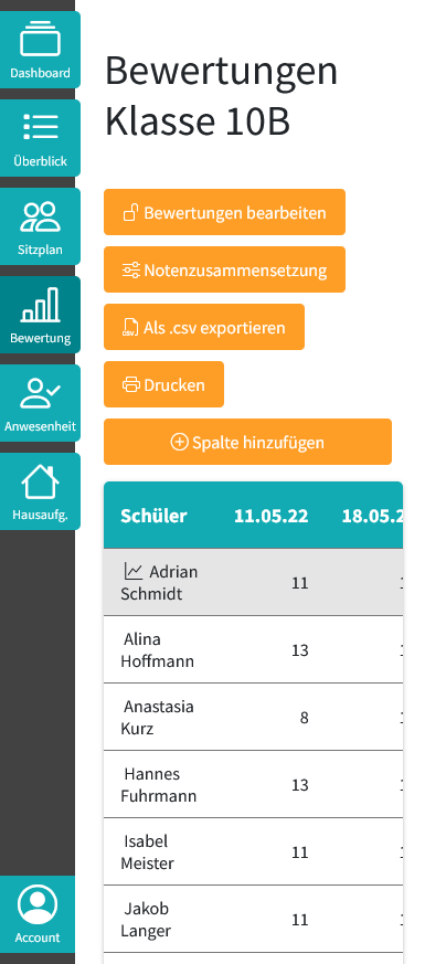 Preview der Clamana App (Tool für Lehrer)