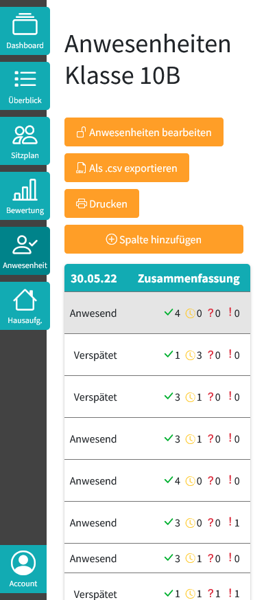 Preview der Clamana App (Tool für Lehrer)