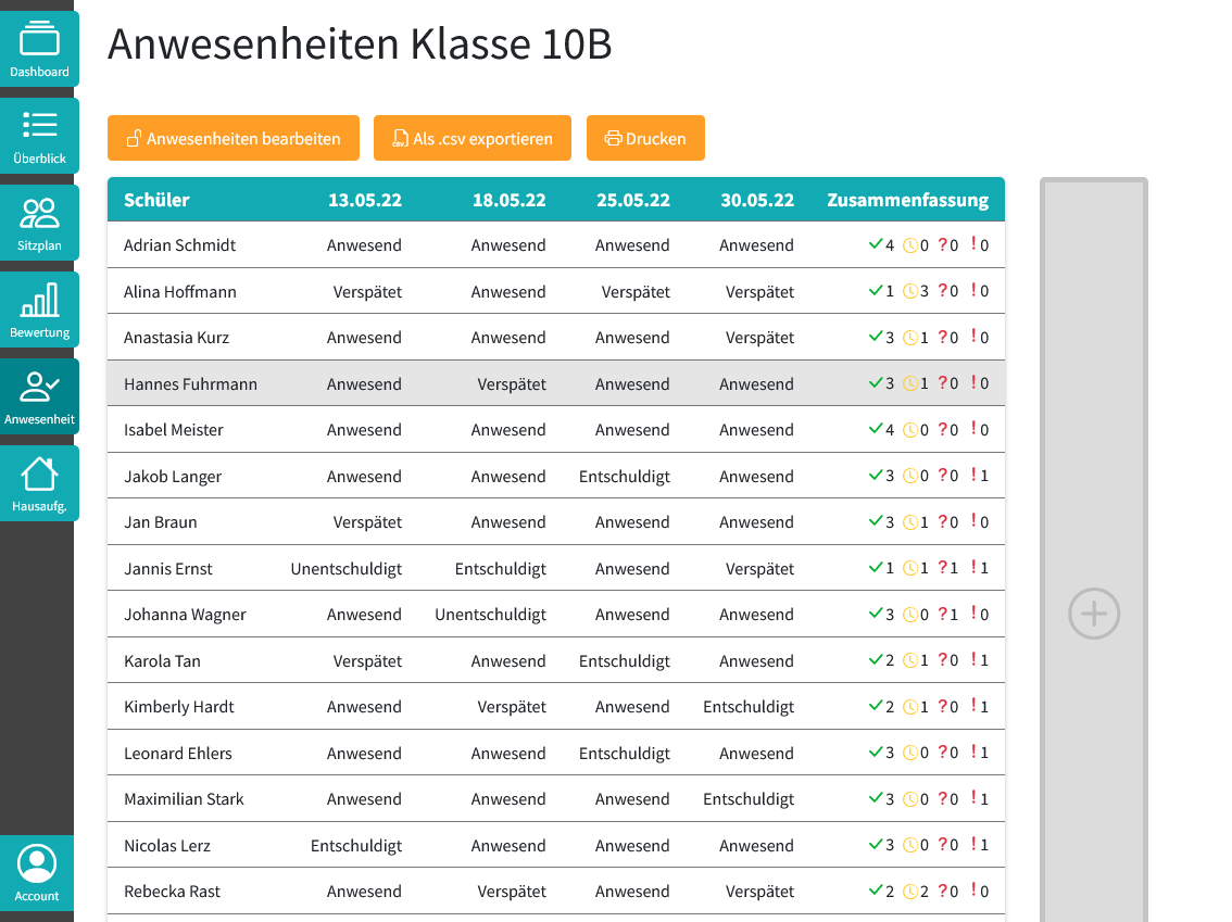 Preview der Clamana App (Tool für Lehrer)